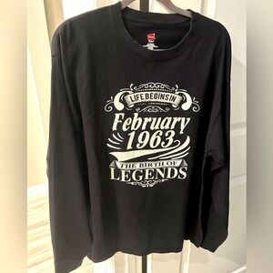 Hanes Long Sleeve Life Begins In February 1963 T-Shirt